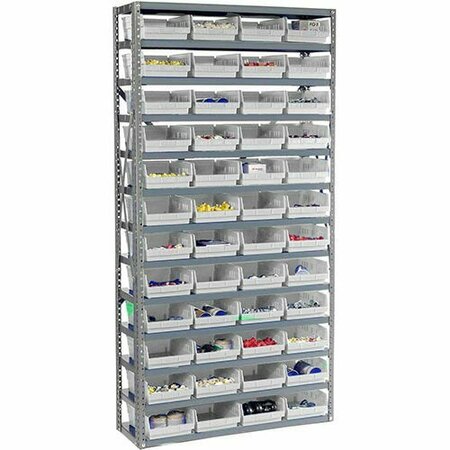 GLOBAL INDUSTRIAL Steel Shelving with 48 4inH Plastic Shelf Bins Ivory, 36x12x72-13 Shelves 603439WH